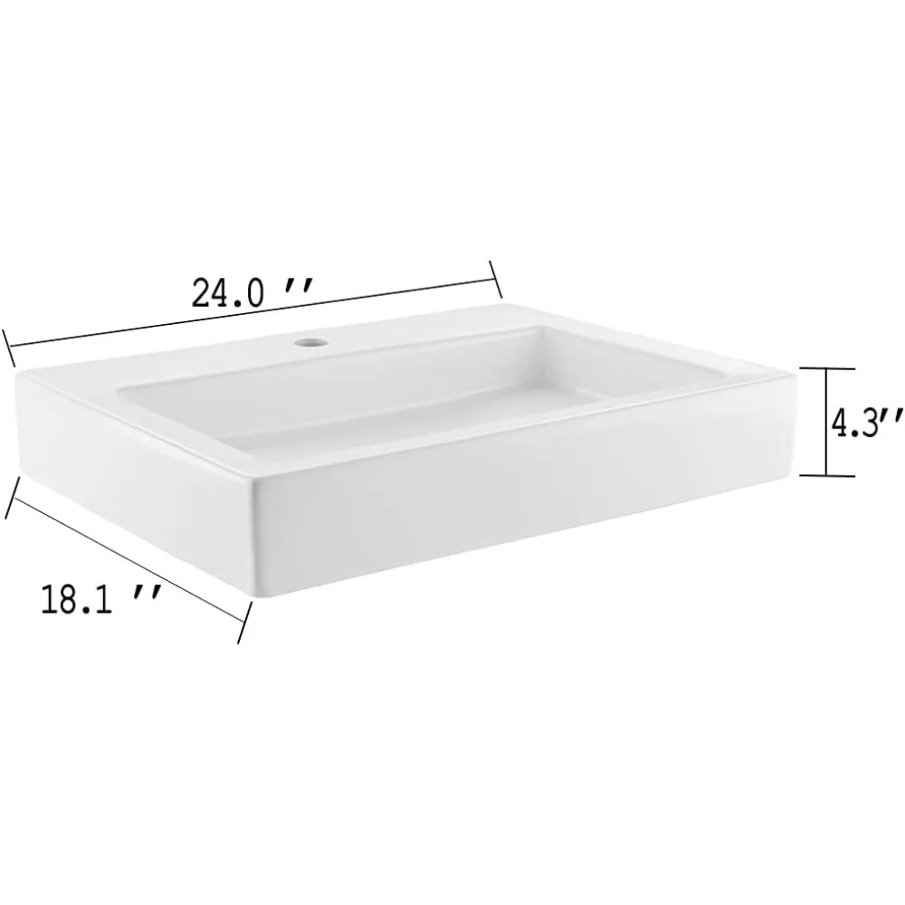 24x18 inch ceramic container sink above countertop, rectangular bathroom countertop, bathroom sink bowl basin with faucet hole 5