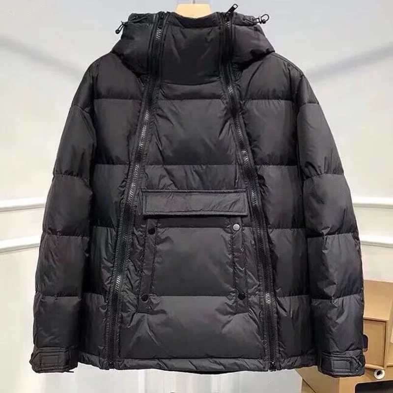 Winter Men's Tactics Jacket Hooded Parka Down Cotton Coat Black Double Zipper Pullover Glossy Padded Jackets Casual Warm Outwear