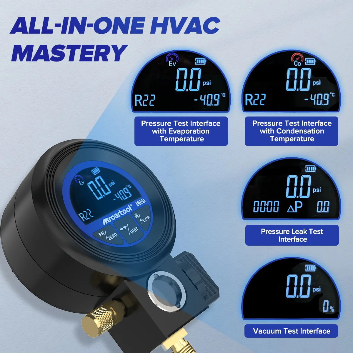 디지털 매니폴드 게이지 세트 R134a HVAC 진공 압력 테스터 공구 에어컨 냉매 누출 AC 진공 테스터 L201