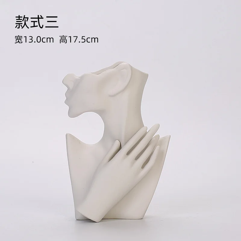 Nordic Modern Rustic Decor Face Shape Ceramic Flower Vase Abstract Art
