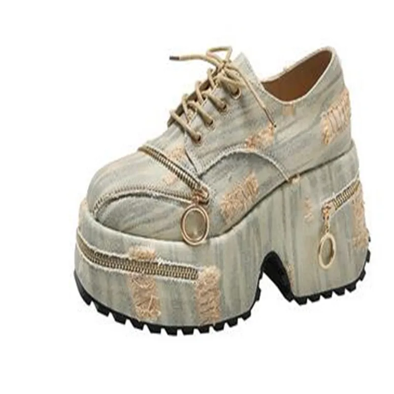 Cowboy High Heels Platform Women Shoes 2023 New Autumn Designer Wedges Zipper Mary Janes Shoes Pumps Chunky Square Toe Zapatos