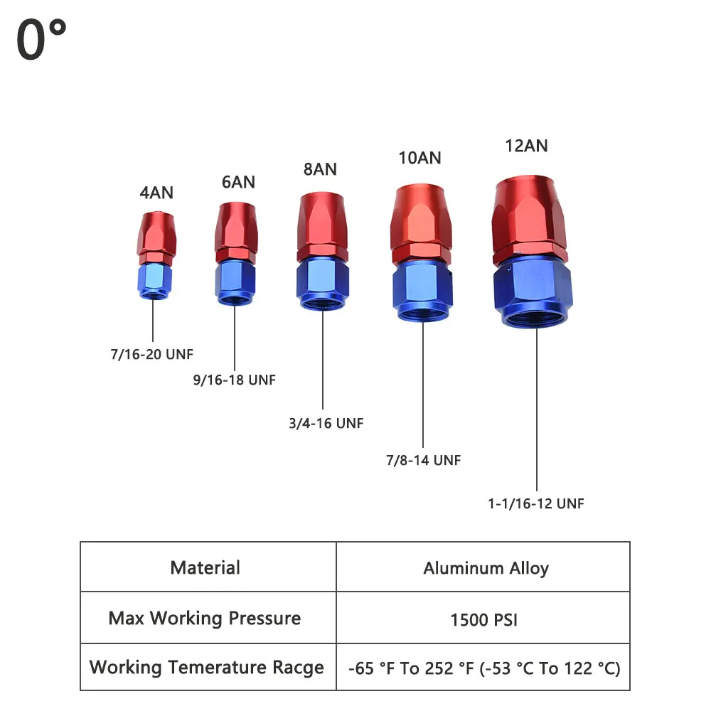 Universal Swivel Hose End Fittings AN4 AN6 AN8 AN10 AN12 Straight 45 90 180 Degree For Oil Fuel Kits CPE Hose Adaptor