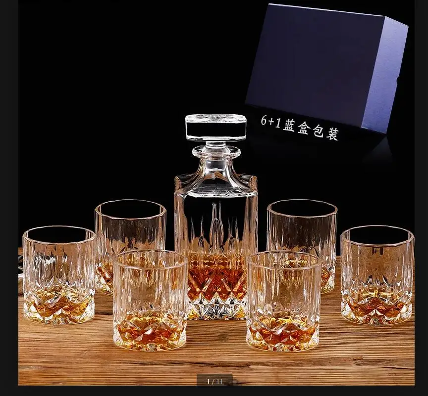 유럽 ??스타일의 크리스탈 유리 위스키 7 피스 세트 바 와인 투명한 Drinkware 선물 섬세한 선물 상자