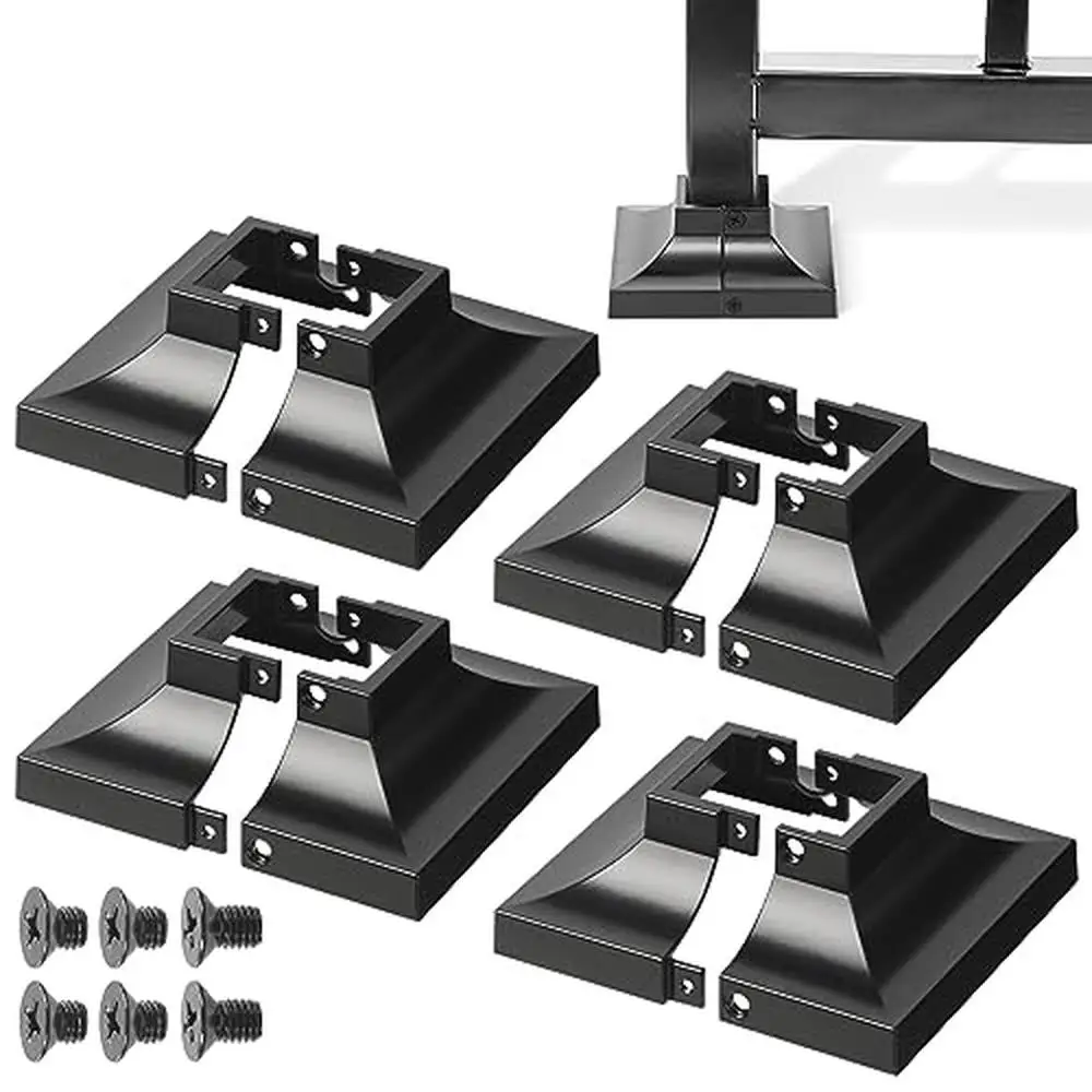 Aluminum Alloy Post Base Cover 1.5"x1.5" 4.5"x4.5" Handrail Stair Railing Skirt 4pack Black Waterproof UV Resistant Easy
