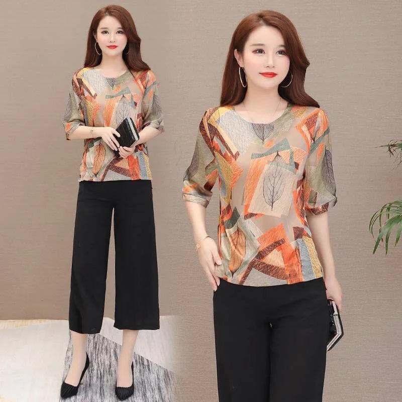Women's Shirt Printed Lace-up Top Fashionable All-match