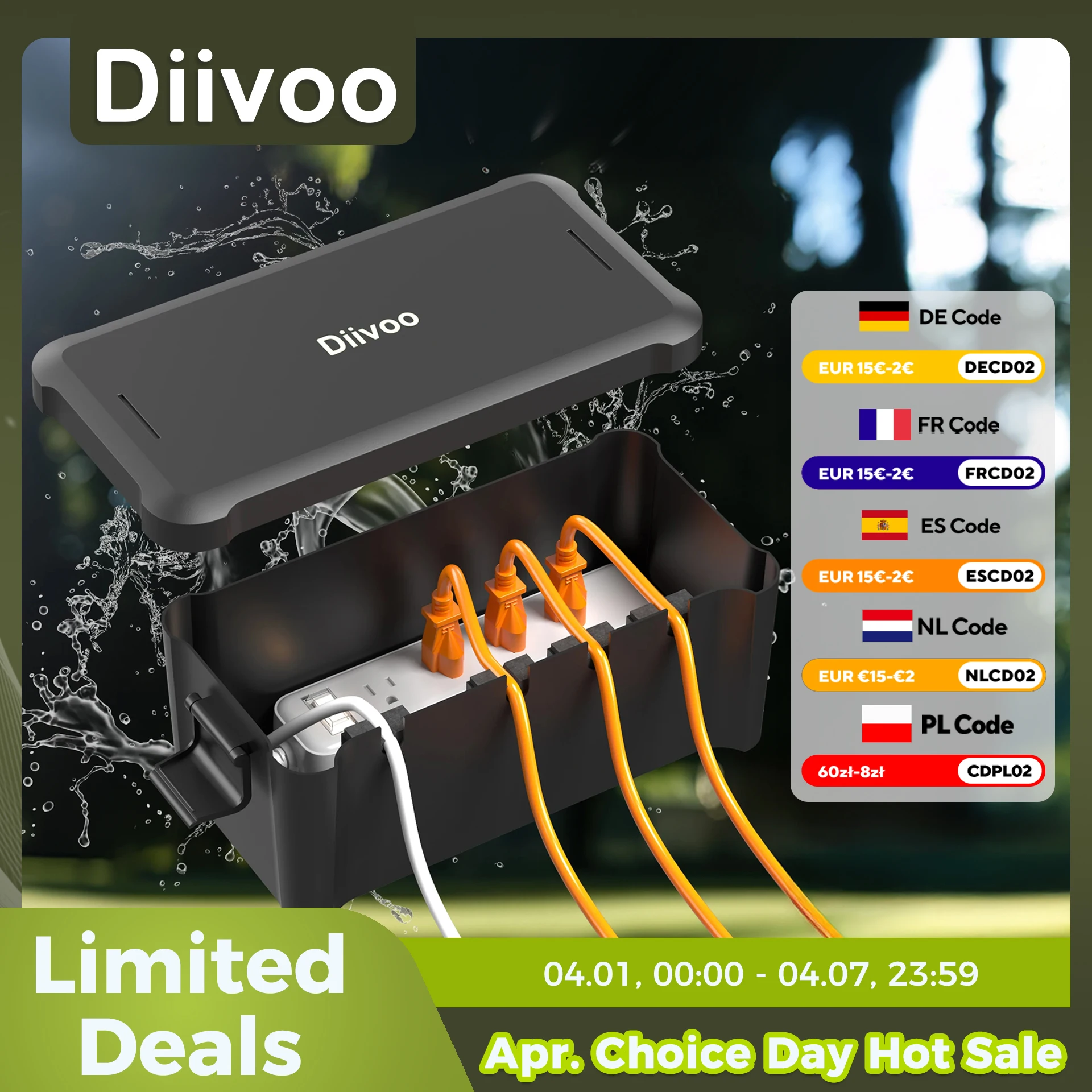 Diivoo 야외 방수 전기 상자 외부 케이블 연결 소켓 인클로저 타이머 확장 리드 휴일 정원