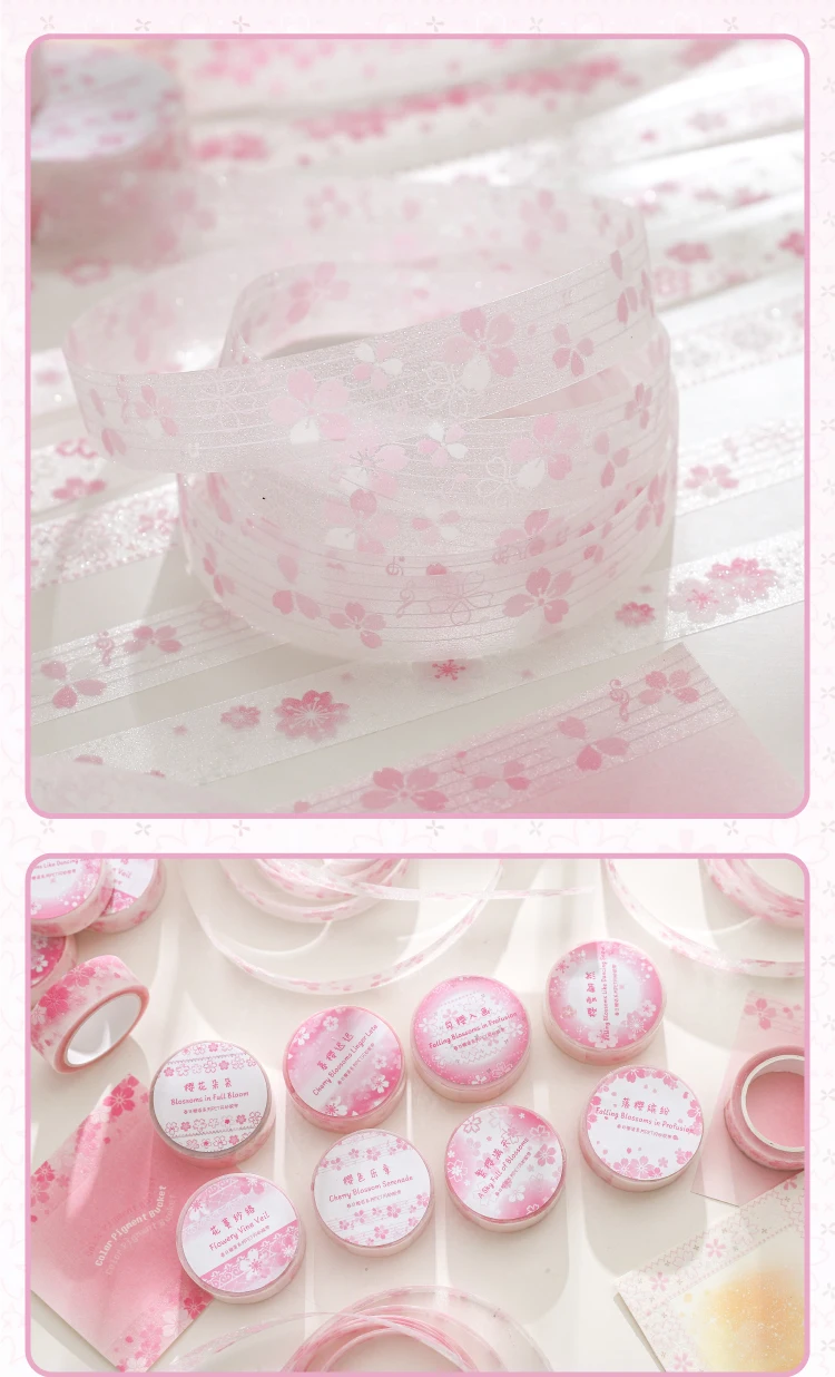 Journal GO 1,5cmx2m Sakura Washi Tape Aufkleber Scrapbooking Planer Journal DIY Karten Ästhetik Sakura Masking Tape Schreibwaren – Detail 8