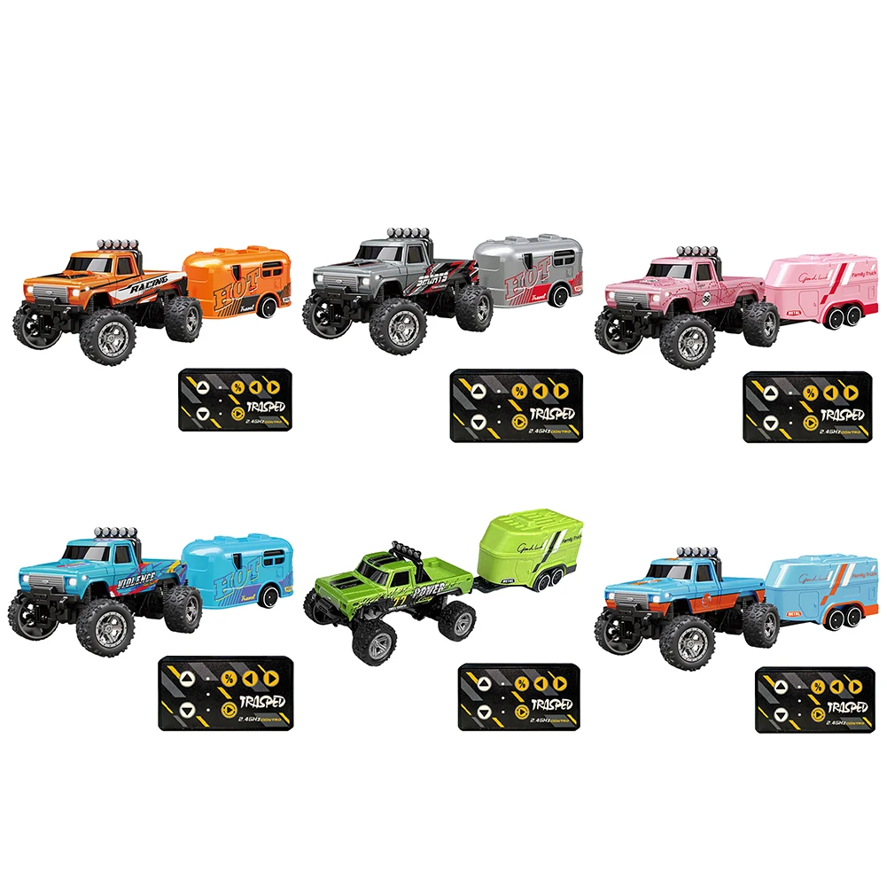 Mini RC Monster Truck with Lights & Trailer All Terrain Off-Road Truck Toy 1:64 Scale 2.4Ghz Remote Control Children Toy Gift 4