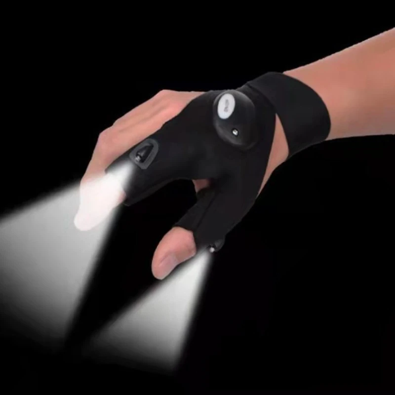 New Outdoor Hunting Gloves Luminous Lighting Half Finger with Lights Night Driving Hunting Vehicle Maintenance Lighting Gloves