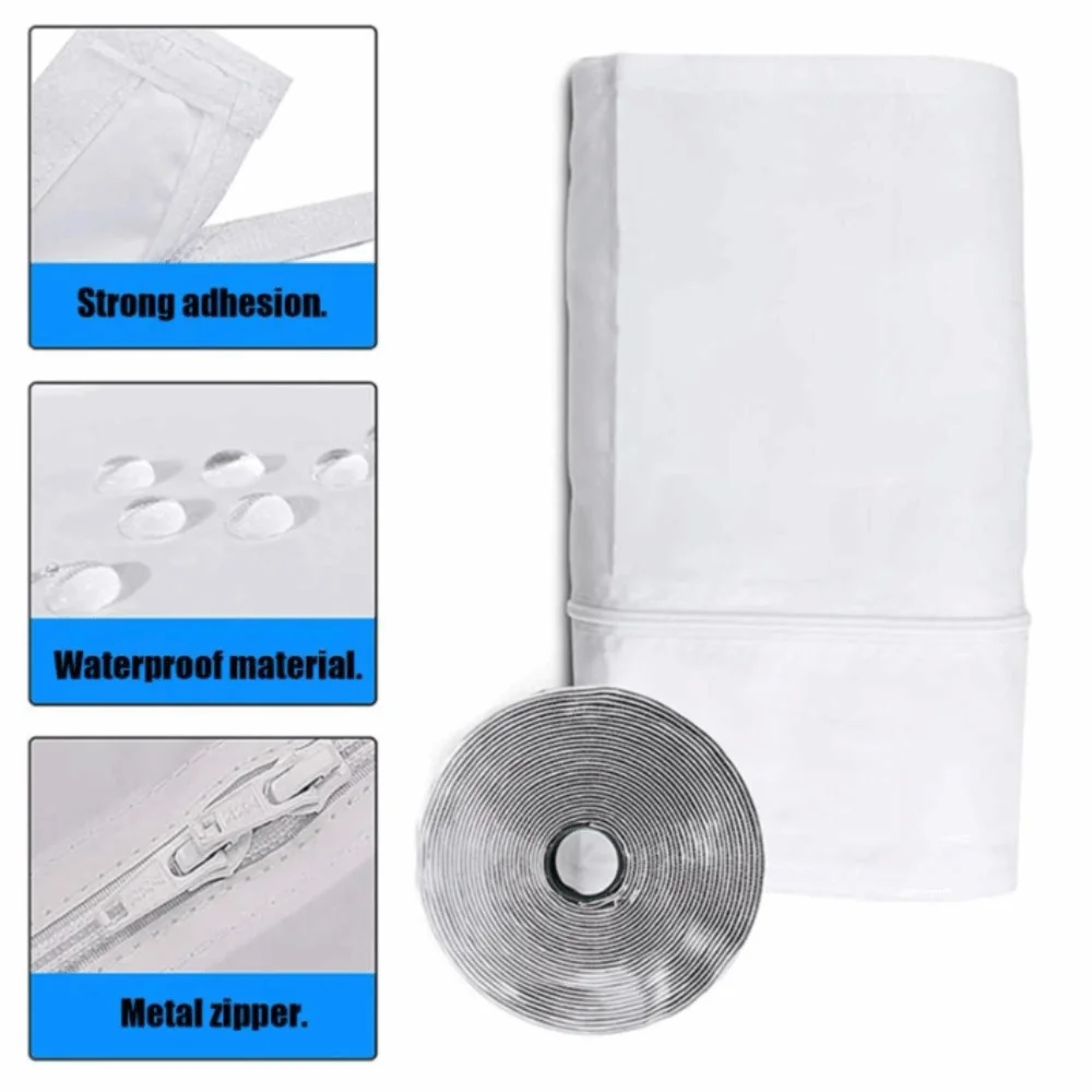 White Window Covering with Silver Finish - Durable Polyester Windproof AC Exhaust Cover