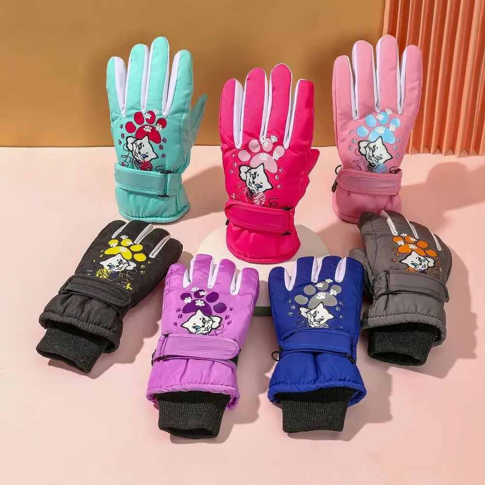 Waterproof Children Winter Ski Gloves Finger Warmer Snow Snowboard Kids Glove Anti-slip 5-10 Years Old Full Finger Ski Gloves