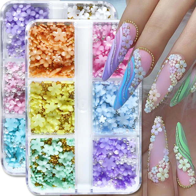 12 Grids 3d Acrylic Flower Charms Nail Art Decorations Mixed Cherry Blossom  Diy Jewelry Gem Beads Nails Design Accessories - Rhinestones & Decorations  - AliExpress