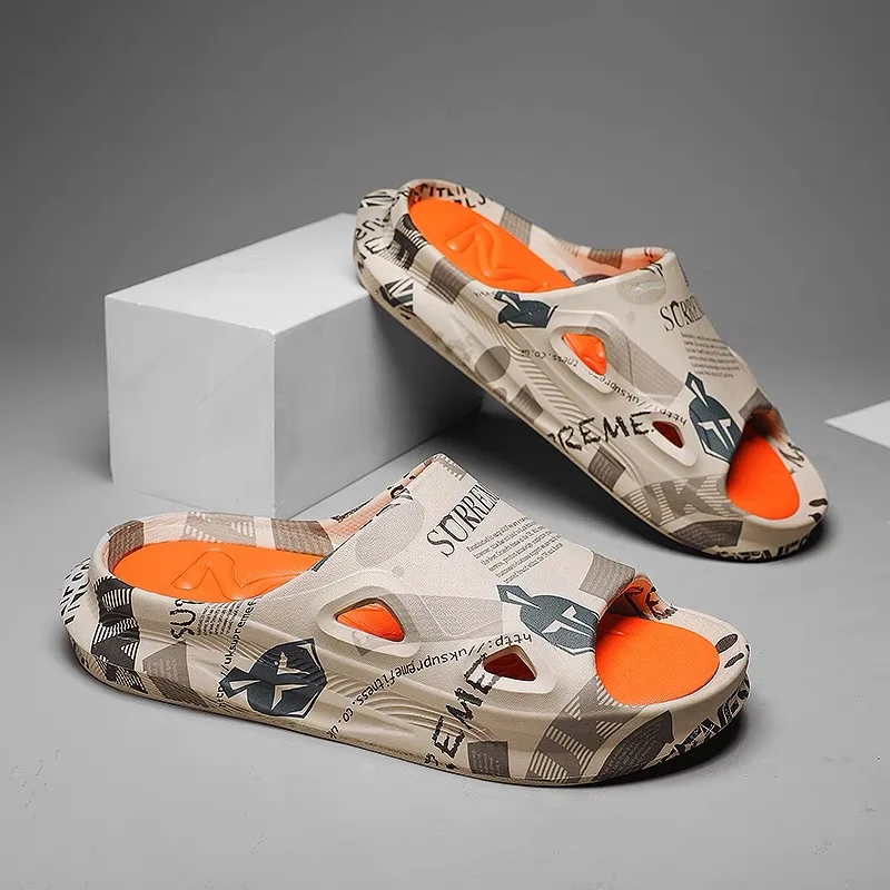 New Fashion Men Slippers Print Men Slides Male Summer Shoes Thick Sole Comfortable Home Outdoor Stylish Massage Shoes Hot Sale 6