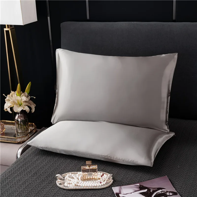 LuxurySatinPillowcaseSolidColorEnvelopePillowCaseBeddingBedroomSleepPillowCover