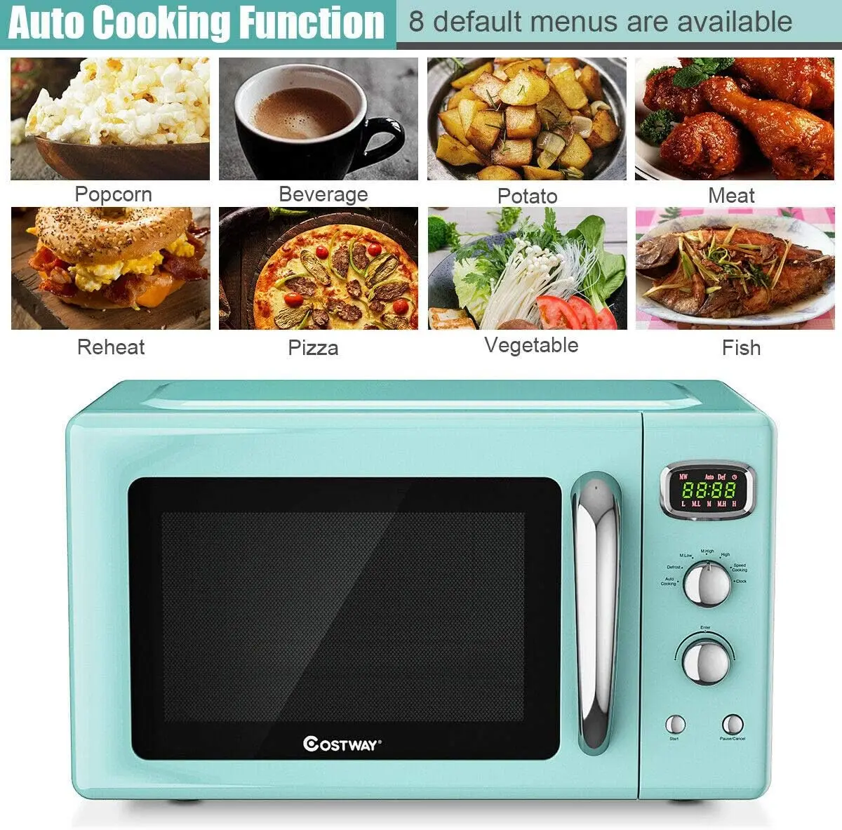 Retro Countertop Microwave Oven, 0.9Cu.ft, 900W Microwave Oven, with 5 Micro Power, Defrost & Auto Cooking Function, LED Display 4