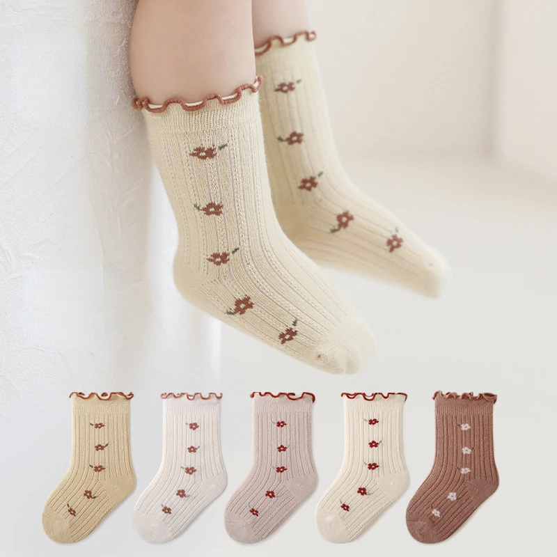 

Newborn Baby Socks Autumn Winter Baby Socks Flower Middle Tube Stockings Cotton Socks Baby Clothing Accesories Kids Girl Socks