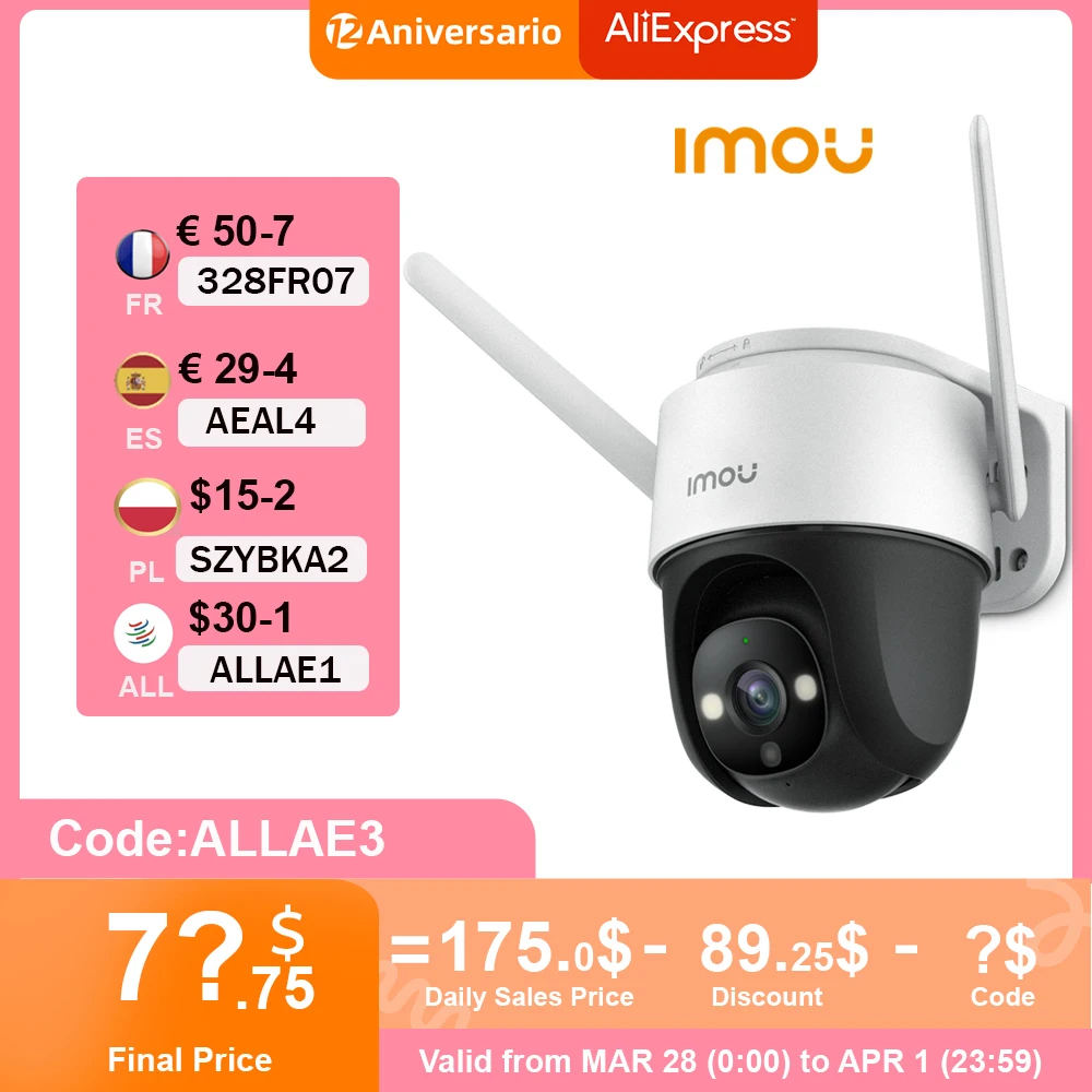 Dahua Imou Cruiser 4MP Full Color Wi-Fi Camera PTZ Outdoor IP66 Weatherproof Audio Record Night Vision AI Human Detection Cámara