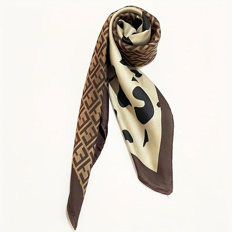 1pcs 70cm Cow Pattern Printed Silk Scarf for Women Imitation Silk Trendy and Versatile Headwear Clothing and Square Scarf 2