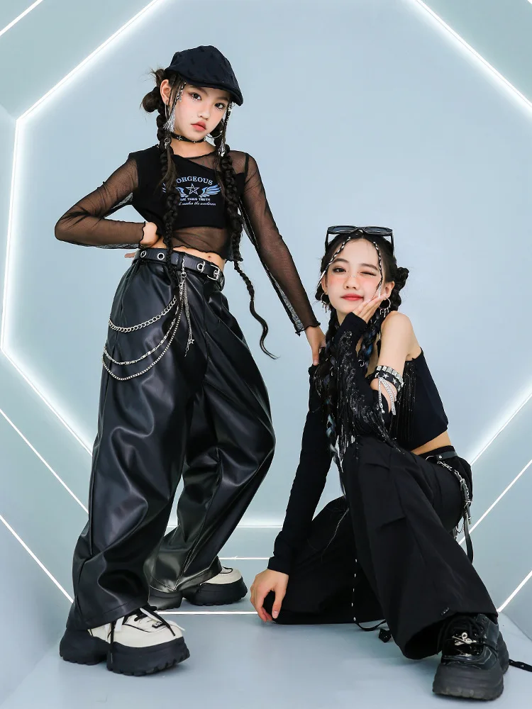 Children Jazz Modern Dance Costumes For Girls Mesh Tops Loose Pants Hip Hop Dance Performance