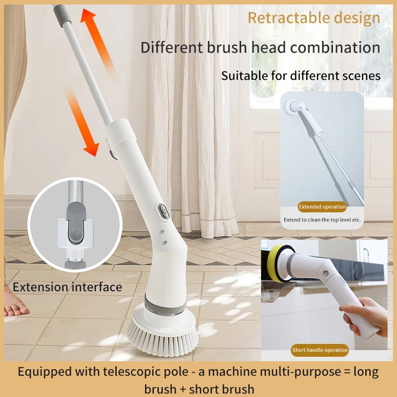 Electric Spin Scrubber, Retractable Length Cordless Cleaning Brush with 4  Replaceable Brush Heads, Equipped with 4000mAh Rechargeable Battery, Power