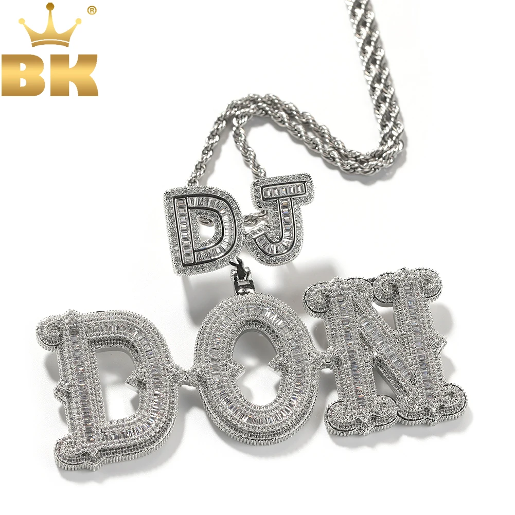 THE BLING KING Custom 2 Sizes Baguettecz Letters Pendant Micro Paved CZ Personalized Small Letter Clasp Necklace Hiphop Jewelry
