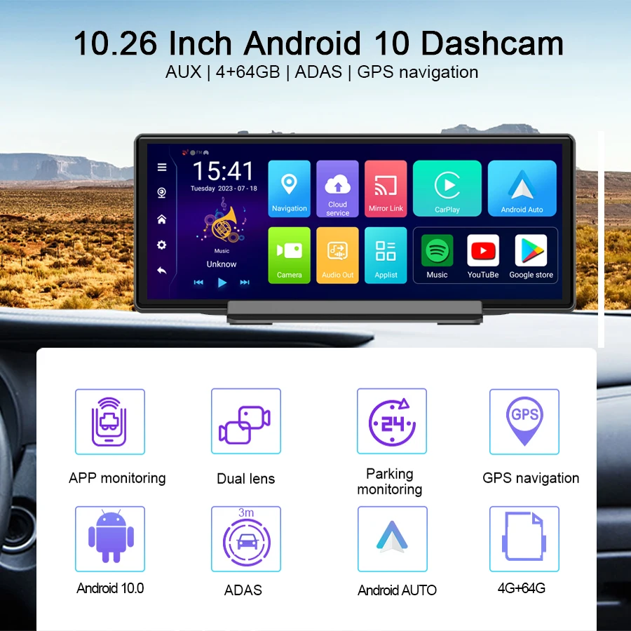 ȵ̵ 10.0 GPS ׺̼, 10.26 ġ ڵ DVR ADAS  ķ, 1080P Ĺ ī޶,  ڴ, 4G   ķ,  , ǰ
