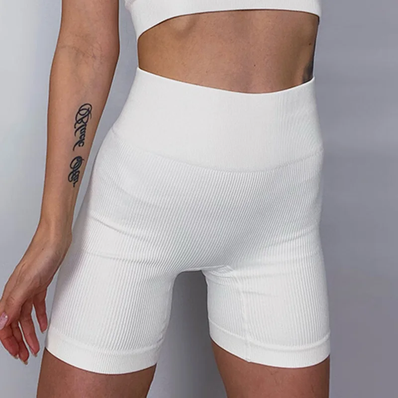 Ribbed Sport Shorts Women Yoga Short Gym Leggings Stripe Seamless Cycling Shorts Push Up Fitness Workout Tight Female