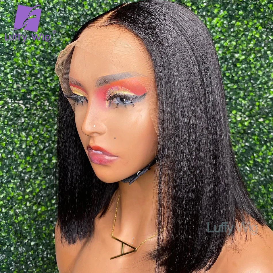 

Yaki Short Bob Human Hair Wigs Brazilian Remy 13x6 Lace Front Wigs Bob Cut Kinky Straight Wig Pre Plucked For Black Women LUFFY