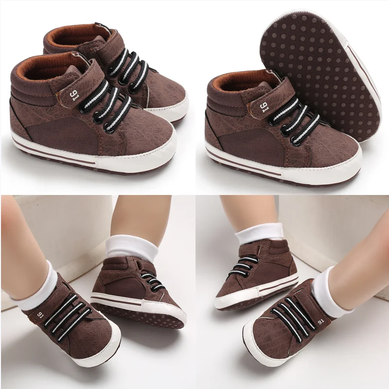 Spring and Autumn New Brown Baby Baptism Walking Shoes for Boys from 0 to 12 Months Soft Sole Lightweight Sports Shoes 4