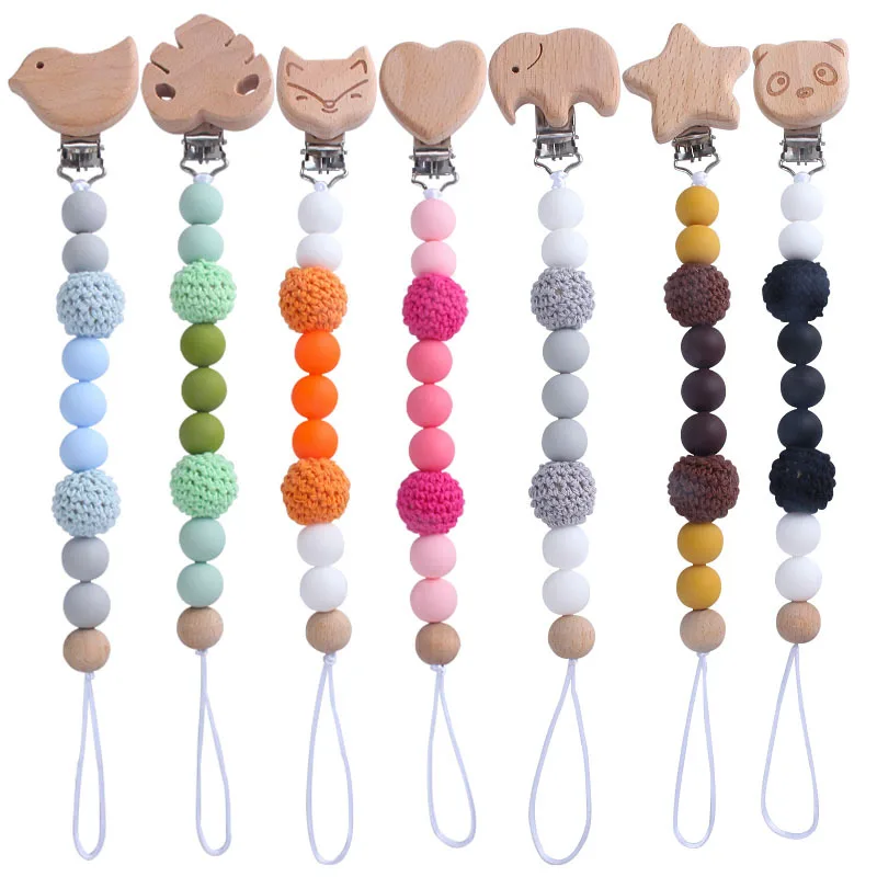 

Cartoon Animal Pacifier Clips Soothing Silicone Baby Pacifier Chains Crochet Beads Dummy Holder Food Grade Newborn Gift Toy