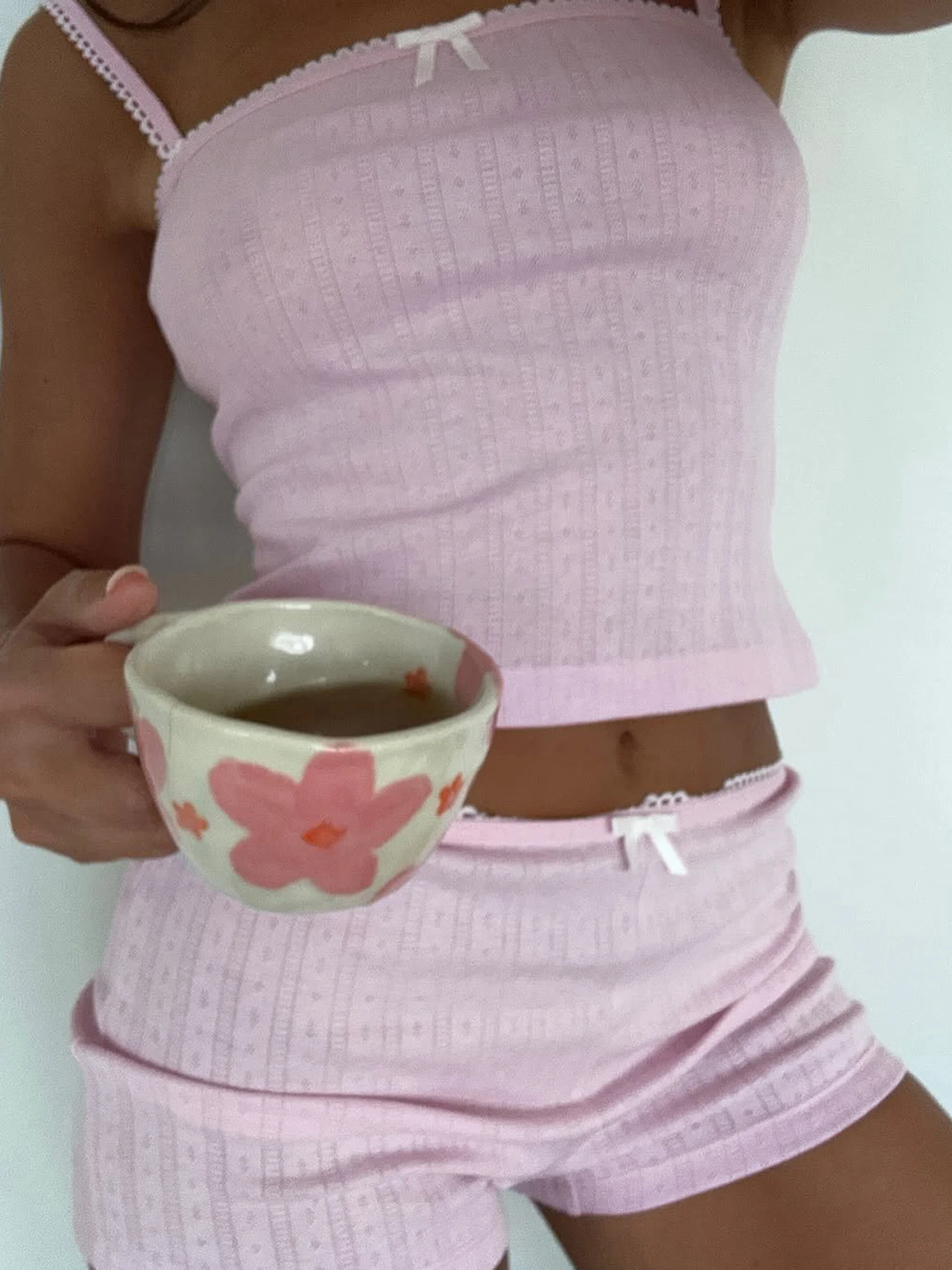 Women s Floral Print Sleeveless Cami Lounge Set with Lace Trim Tank Tops and Matching Shorts Pajama Sleepwear Sets