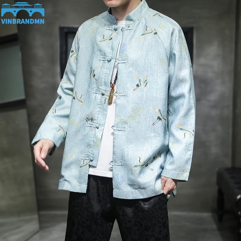 

2022 Autumn Chinese Style Men's Clothes Coil Button Retro Jacket Long Sleeve Casual Coat Large Traditional Clothing Tang Tops