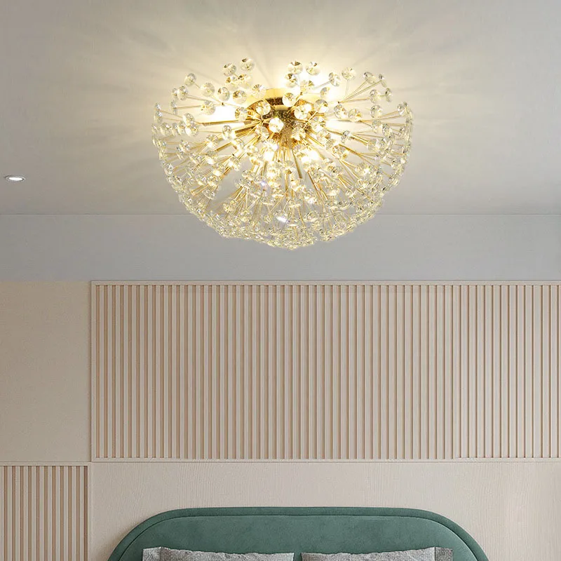 

Dandelion Crystal G4 Ceiling Lamp Bedroom Dining Room Lighting Fixtures Gold Metal Flower Indoor Deco Hanglamp 110-240V