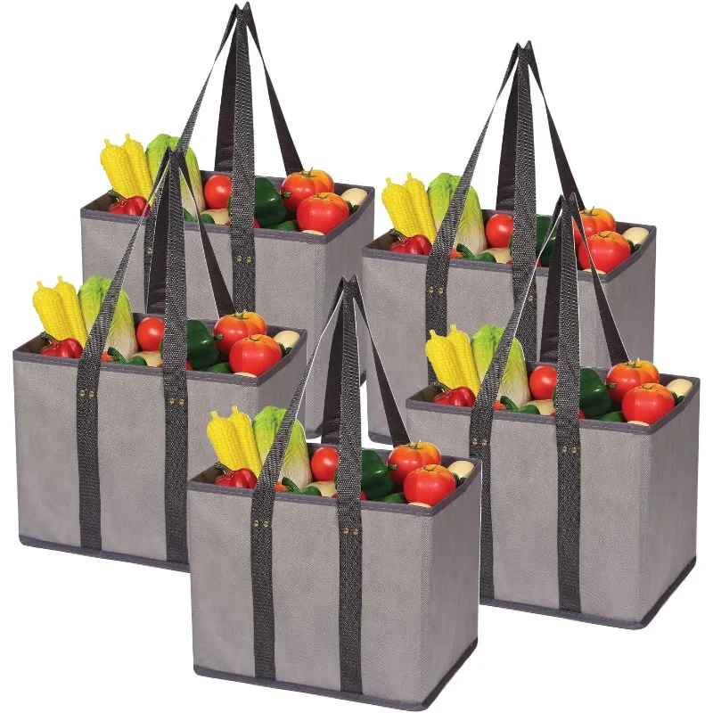 

5 Pack Large Reusable Grocery Bags Foldable Durable Heavy Duty Tote Bag Set Eco Friendly Collapsible Shopping Cart