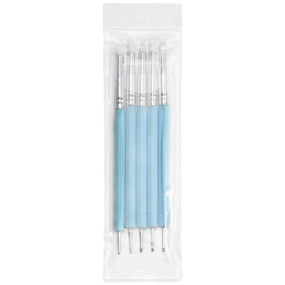 5 pcs/Set Soft Pottery Clay Nail Dotting Tools Silicone & Stainless Steel Two Head Sculpting Polymer Modelling Shaper Rhinestone 5