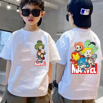 Marvel Cartoon Casual Cotton T-shirt Super Heroes Boys Girls Comfortable Children T-shirt Summer Kids Crewneck Short-sleeved Top