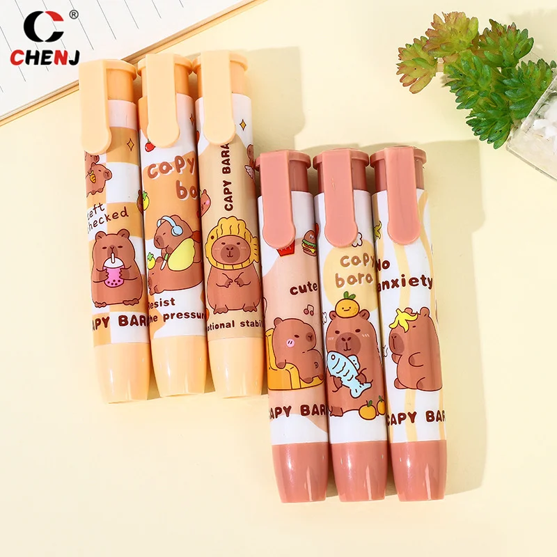 Cute Capybara Press On Erasers Cartoon Kawaii Retractable Rubber Pencil Erasers Kids Students Writing Drawing pencil eraser retractable eraser