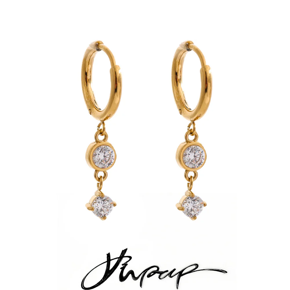 Yhpup Cubic Zirconia Hoop Earrings Stainless Steel High Quality