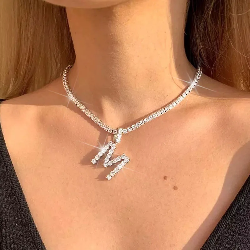 Initial Necklace Tennis Chain Cubic 