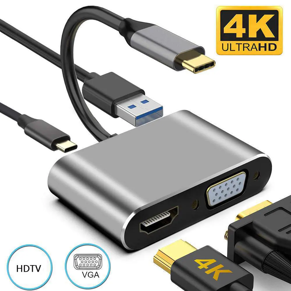 USB C To HDMI-Compatible VGA Type-C Digital AV Multiport Adapter Thunderbolt 3 Converter To 4K 1080P Fast Charging for MacBook