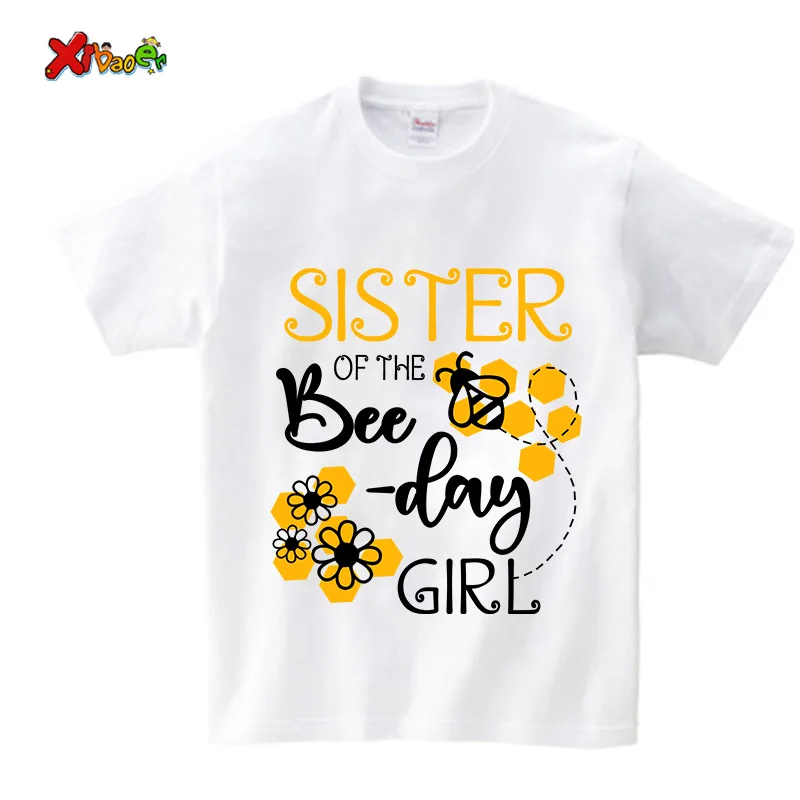 Birthday Girls T Shirt Family Matching Clothes Gift Cartoon Honeybee Printing Shirt Custom Name T-shirt Give Away Kids Stickers 2