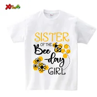 Birthday Girls T Shirt Family Matching Clothes Gift Cartoon Honeybee Printing Shirt Custom Name T-shirt Give Away Kids Stickers 2