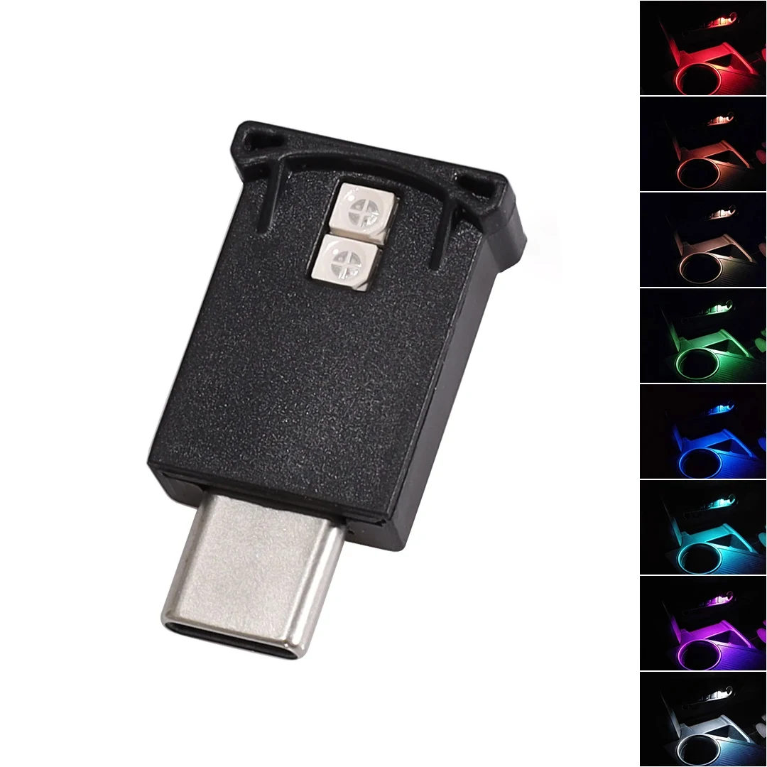 Lcyam USBタイプC LEDアンビエントライト、rgbカー雰囲気、ナイトランプ、モデルyと互換性、8色