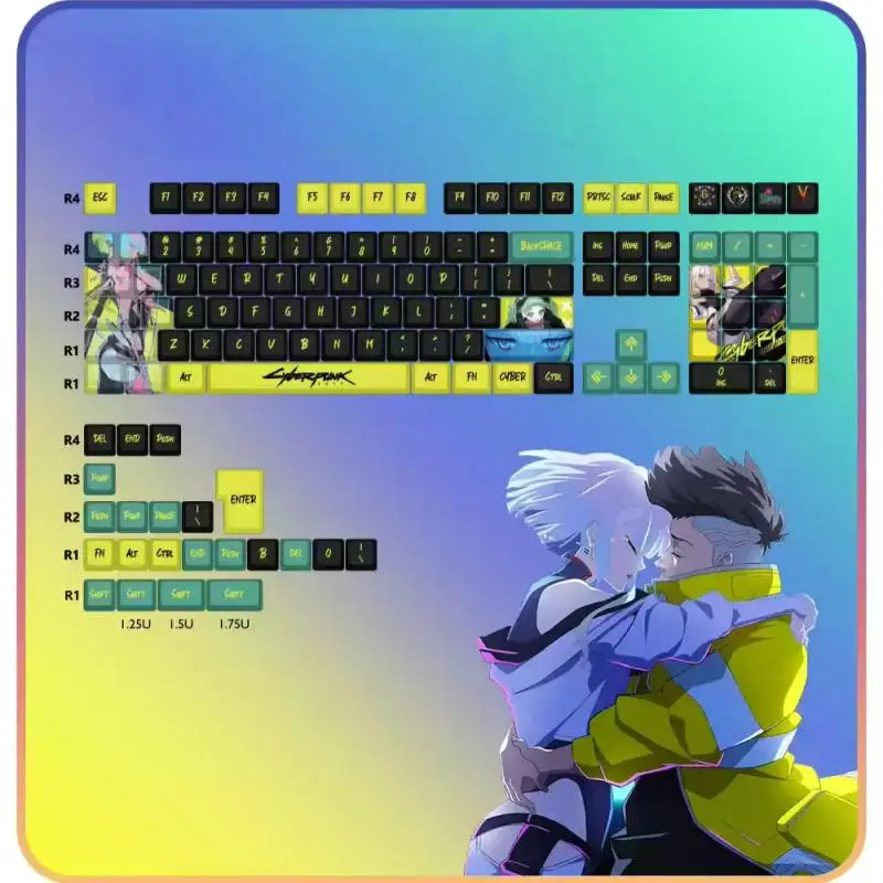 애니메이션 키 캡 사이버 펑크 테마 124 키 기계식 키보드 체리 프로필 PBT 맞춤형 키 캡 측면 새겨진 PC 게임용 키보드 선물