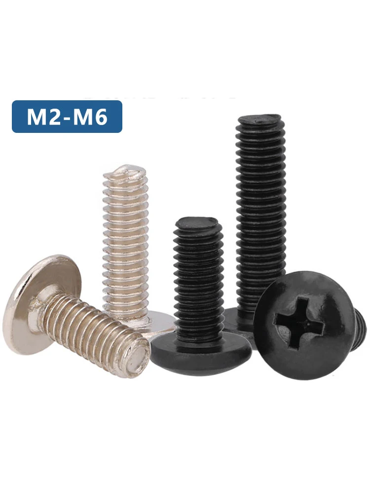 

M2M2.5M3M3.5M4 Nickel plated Black TM Cross Carbon Steel Large Flat Head Screws Umbrella Head Mushroom Machine Teeth Small Screw