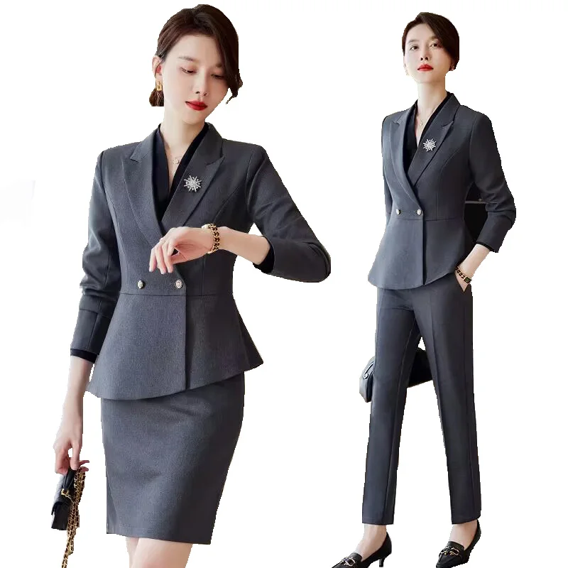 

High Quality Fabric Formal Women Business Suits with Skirt and Jackets Coat for Ladies Office Blazers Autumn Winter OL Styles