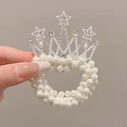 Children's Pearl Crown Princess Hair Accessories - Cute Elastic Rubber Bands and Headwear (A)