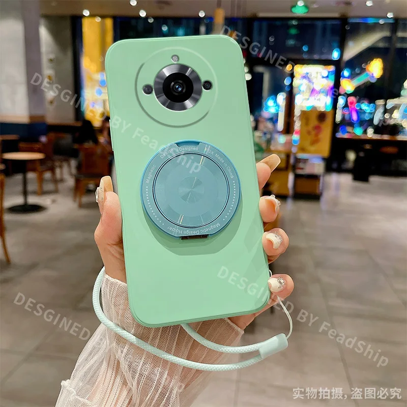 Magnetic Holder Silicone Phone Case with Bracket & Screen Protector Film
