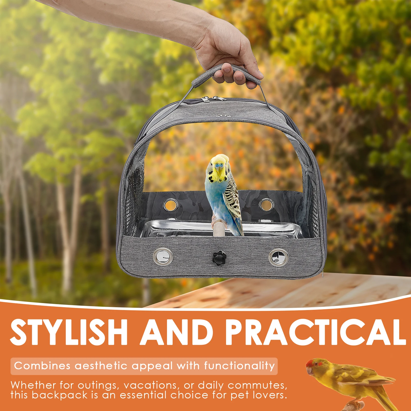 Portable Bird Travel Carrier Bag with Stainless Steel Tray