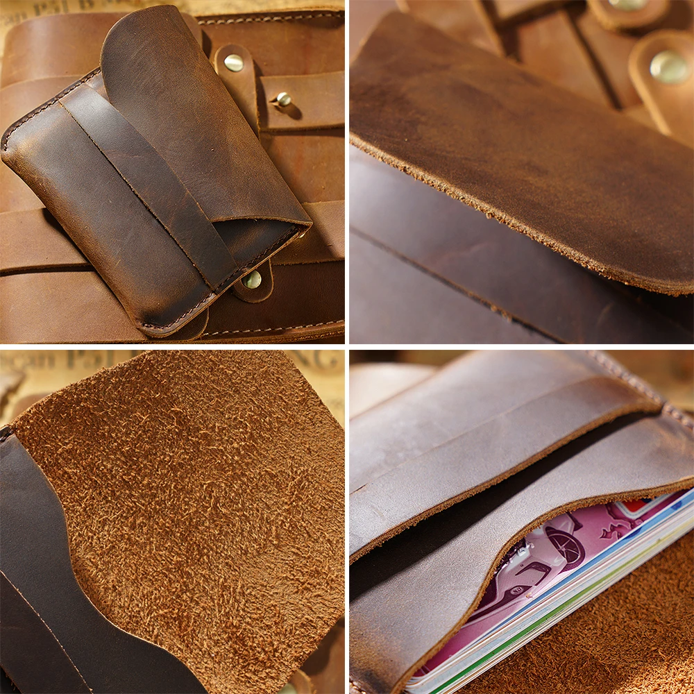 Genuine leather credit ID card holder Vintage business card holder Retro Male Coin purses wallets